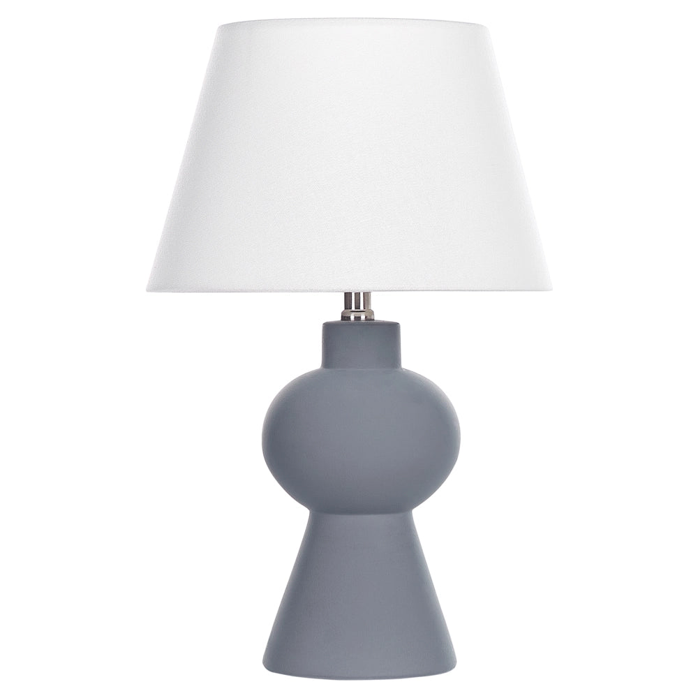Lampada da tavolo in ceramica grigio con paralume a tamburo in lino base minimalista design stile contemporaneo