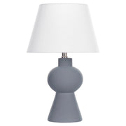 Lampada da tavolo in ceramica grigio con paralume a tamburo in lino base minimalista design stile contemporaneo