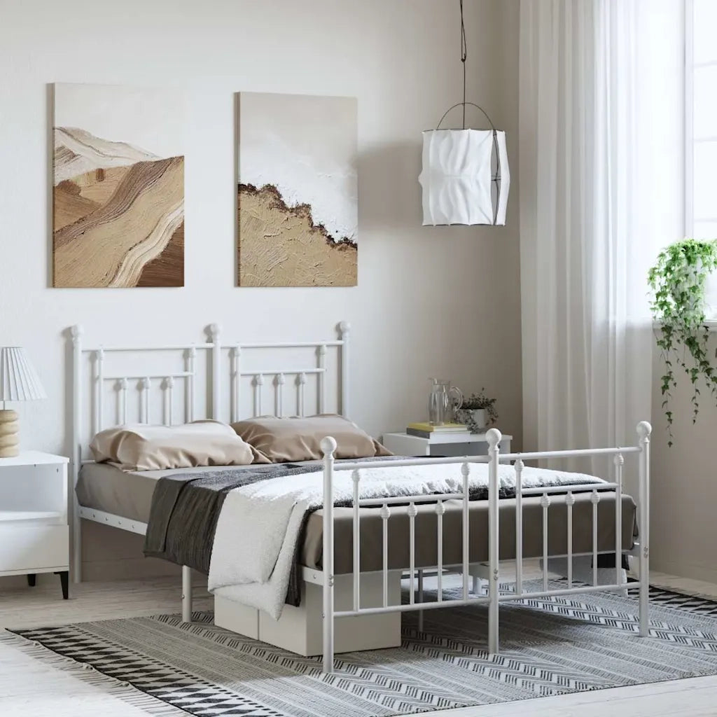 Giroletto con Testiera e Pediera Metallo Bianco 135x190 cm 353603