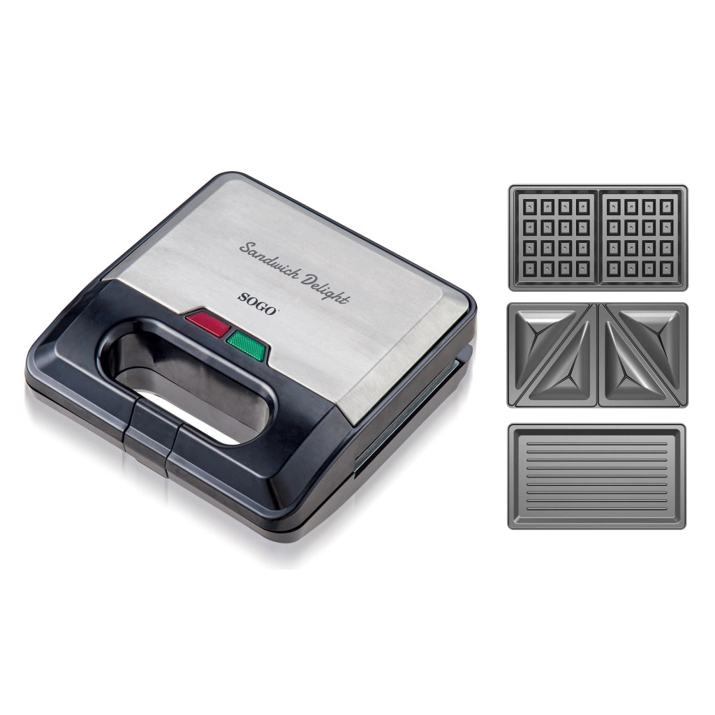 Piastra elettrica 3 in 1 per sandwich waffle panini, placche intercambiabili antiaderenti, controllo temperatura automatico 750W - SOGO