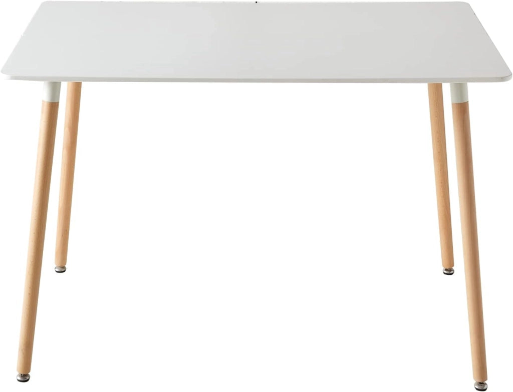 GrandCA HOME Tavolo da Pranzo Rettangolare Tavolo da Cucina con Gambe in Legno Massello, Struttura di Giunzione MDF Desktop, per Sala da Pranzo, Soggiorno, Bianco