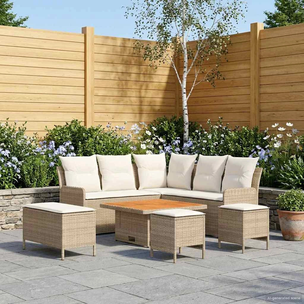 Set di Mobili 7 pz Beige e Crema Rattan in PE 3422213