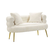 Divano fisso 2 posti Casier, Sofà dritto, Divanetto per salotto, Poltrona matrimoniale, 133x68 h69 cm, Bianco e Oro