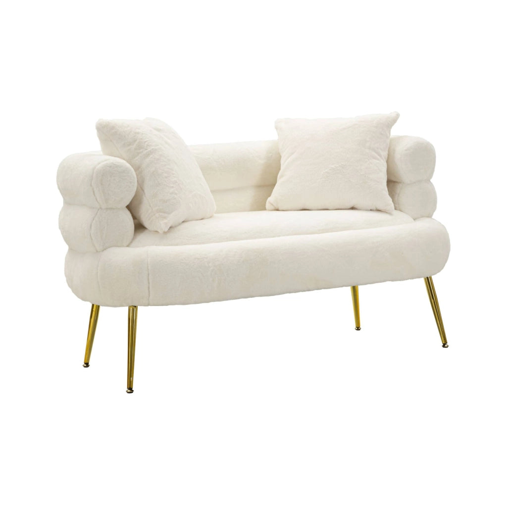Divano fisso 2 posti Casier, Sofà dritto, Divanetto per salotto, Poltrona matrimoniale, 133x68 h69 cm, Bianco e Oro
