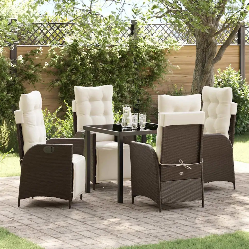 Set da Pranzo per Giardino con cuscino 5 pcs Marrone polyrattan