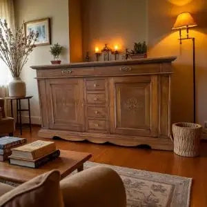 Credenzone madia Alberta in legno noce Bassano 6 cassetti 2 ante intarsiato
