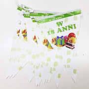 Trade Shop - Set 3 Pezzi Festoni 18 Anni Bianco Verde 12 Bandierine Compleanno Festone -