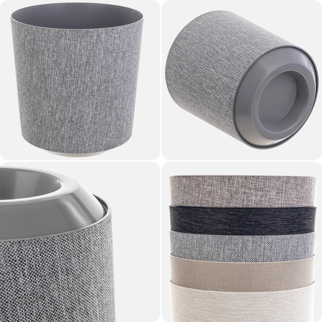 Vaso da fiori KADAX, coprivaso rotondo in tessuto grigio fantasia, 25 cm