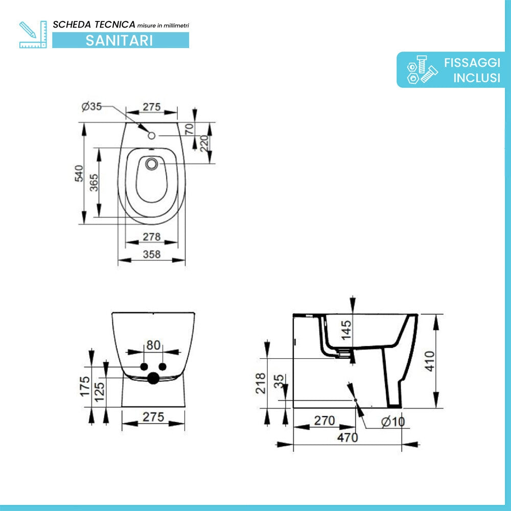 Sanitari filo muro bianco lucido con scarico traslato rimless e copriwc Demy Dolomite