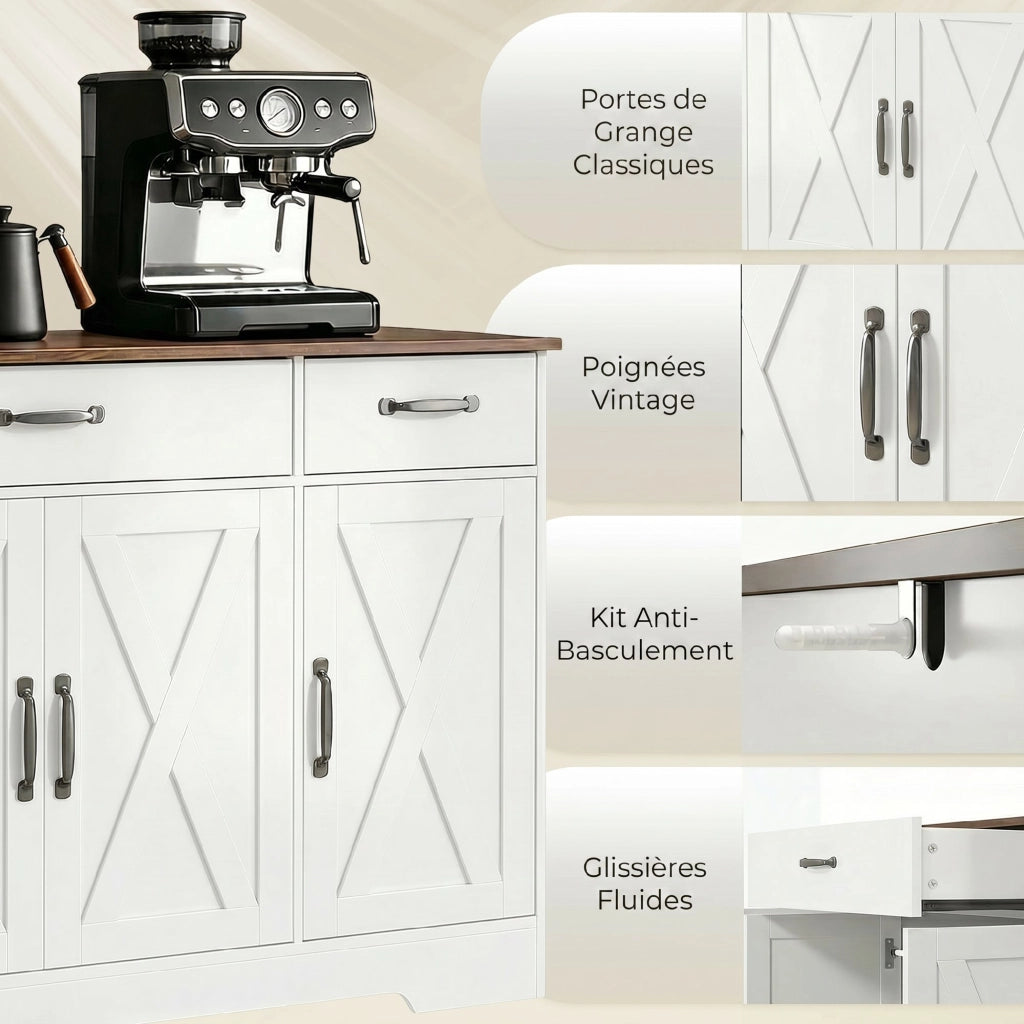 Credenza con 4 ante e 3 cassetti ¨C zephmum ¨C bianco, legno, 60x40x