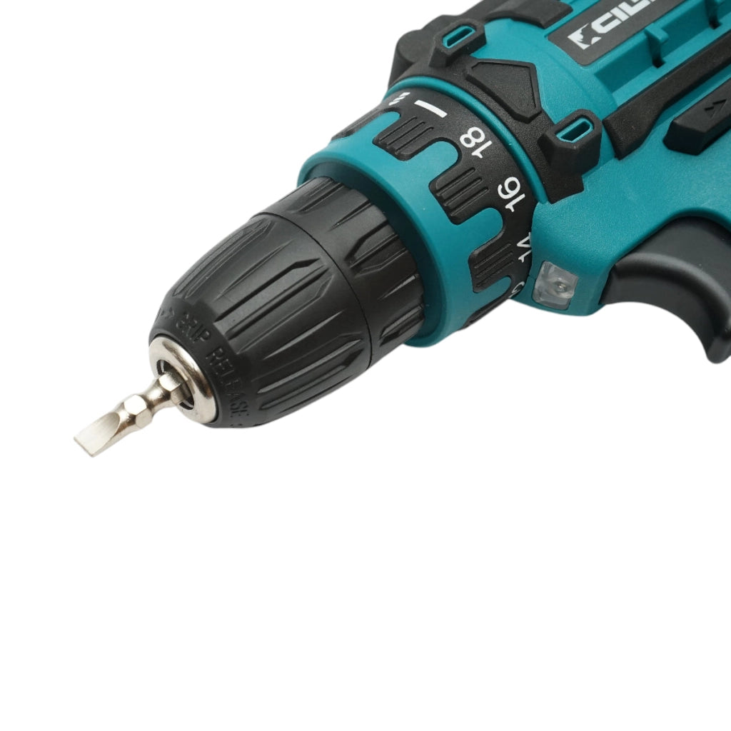 Trapano e avvitatore con 2 batterie al litio 12V/1,5Ah, coppia 17-19Nm