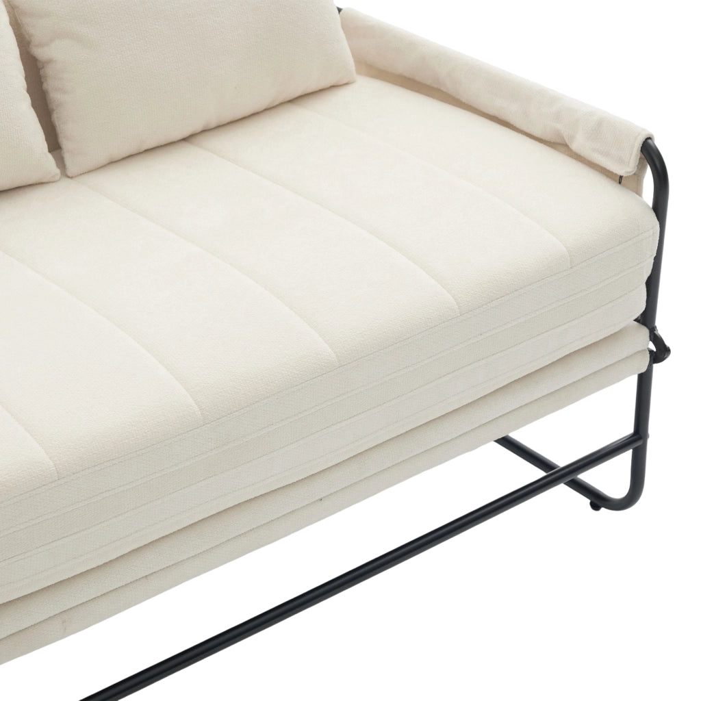Klappsofa Beiger Chenille – Multifunktionales Zweisitzer-Sofa mit Metallgestell und Stauraum