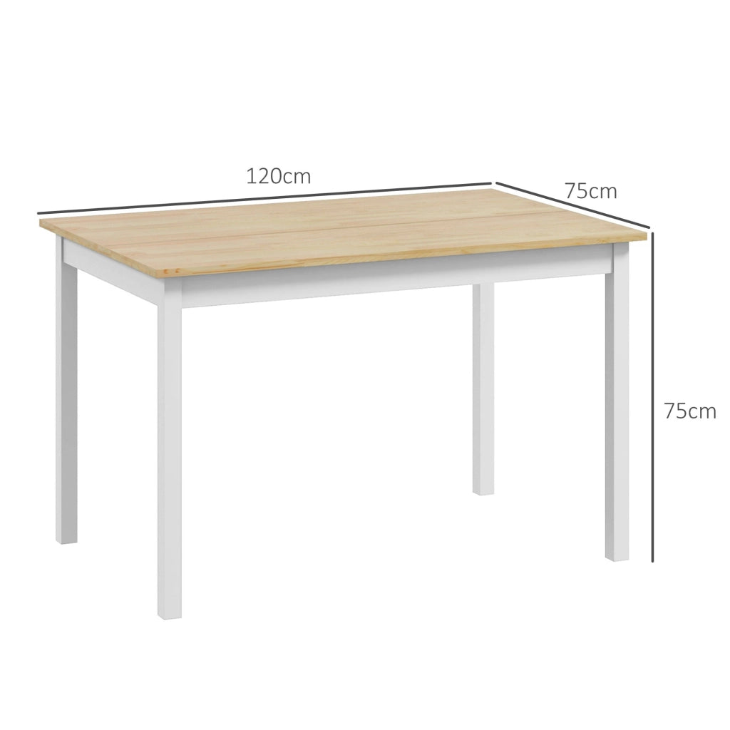 Tavolo da Pranzo 4 Posti con Piedini Antiscivolo 120x75x75 cm in Legno di Pino Naturale e Bianco