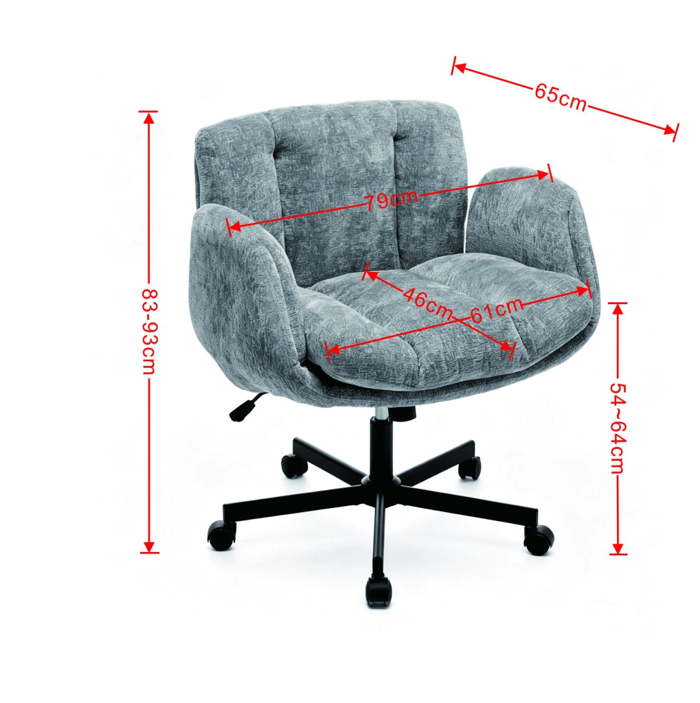 Sedia da ufficio girevole in ciniglia con altezza regolabile e braccioli ribaltabili beige 74 × 53 × 37 cm