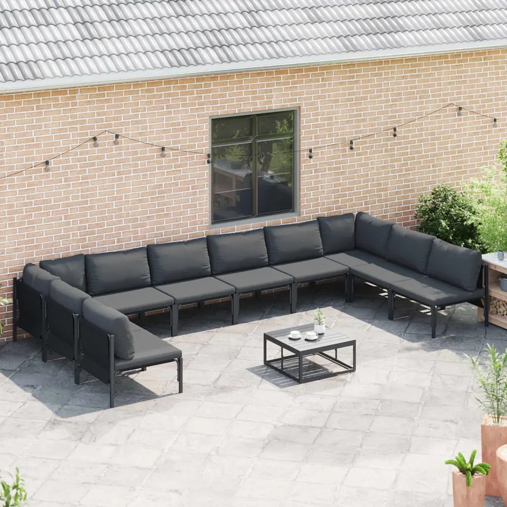Set Divano da Giardino con cuscino 10 pcs Nero Acciaio 3379012