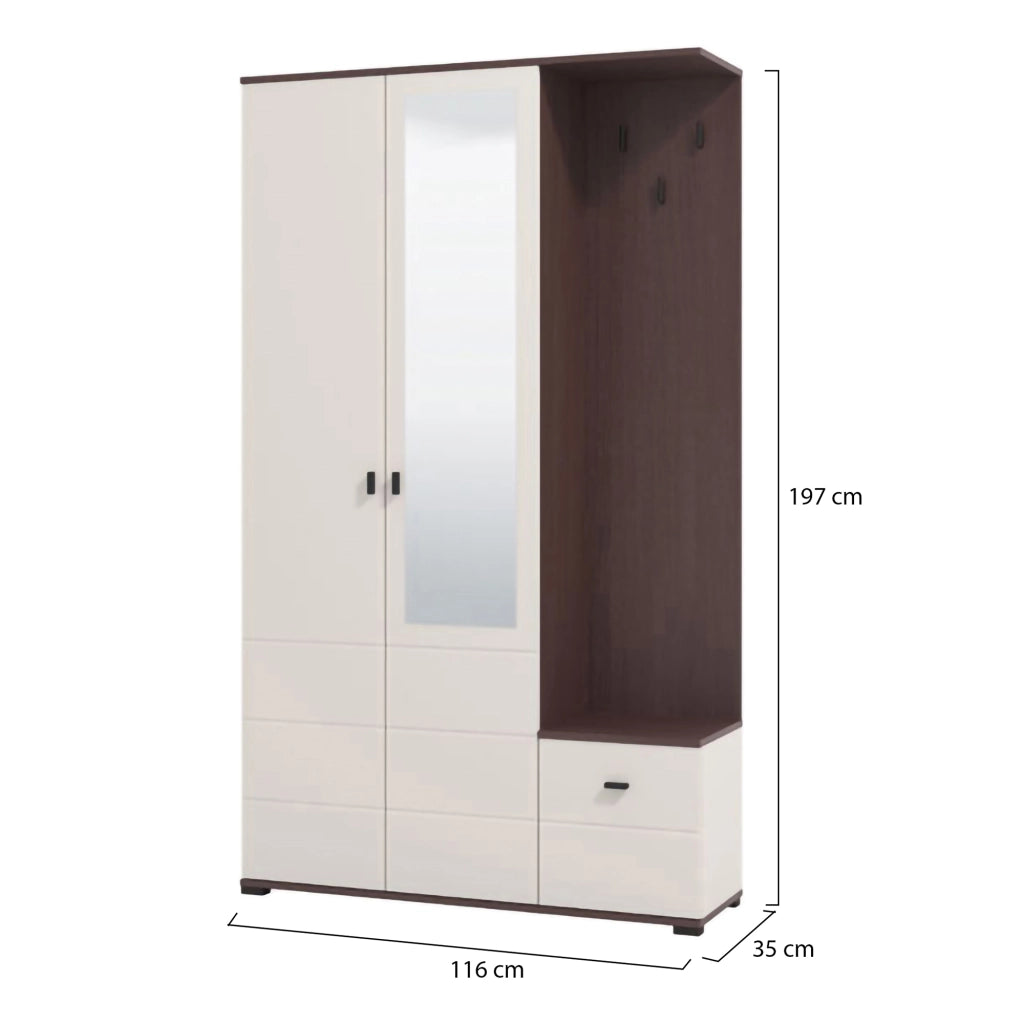 Raroto, Mobile da Ingresso Specchio Incluso, 116x35x197h cm Bianco Crema