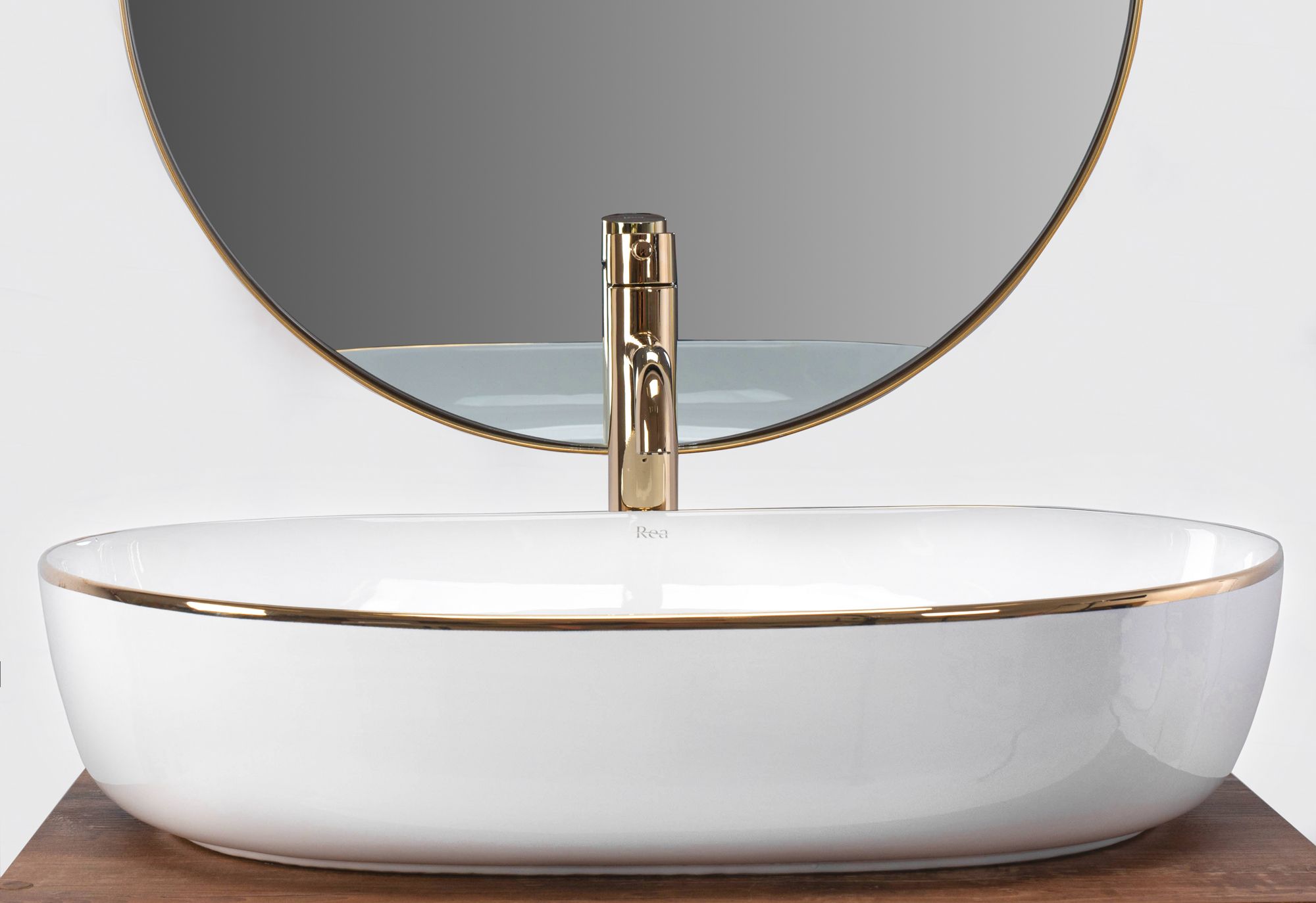 Lavabo Da Appoggio In Ceramica Rea Cleo White Gold Edge