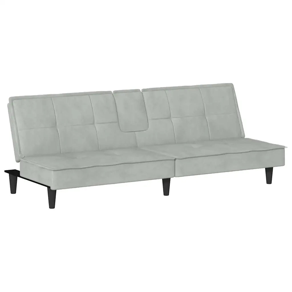 Divano Letto con Portabicchieri in Velluto Grigio Chiaro 351920
