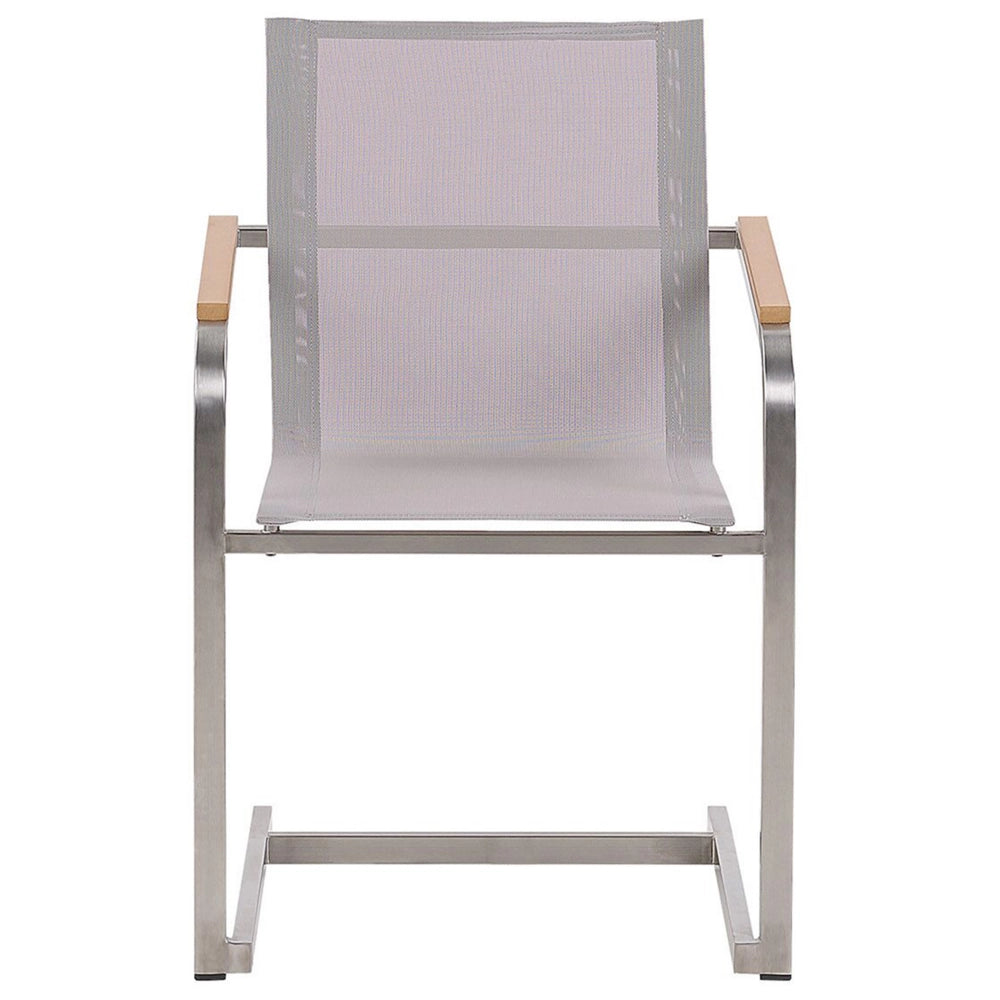 Set da giardino con 4 posti in acciaio inox con tavolo piano in vetro e Sedie in tessuto bianco esterno moderno