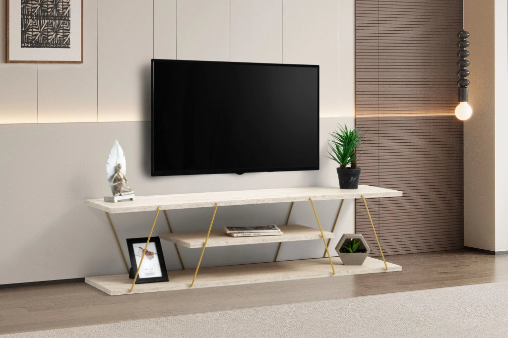 Porta TV in legno "Canaz" - 120 x 30 x 33 cm - Travertino