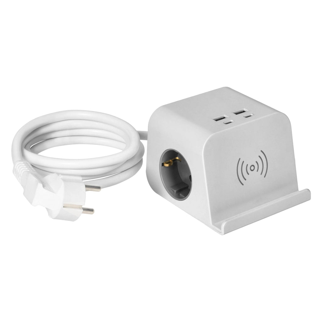 Ciabatta Multipresa da scrivania con Ricarica Wireless, 2 USB-C + 2 USB-A e 2 Prese Schuko, morsetto a vite e cavo 1,4 m
