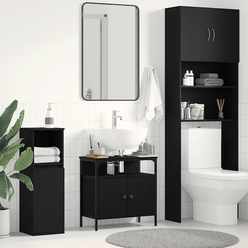 Mobile Lavabo Bagno-Armadietto da bagno Rovere Nero 60x30x60cm Legno Multistrato