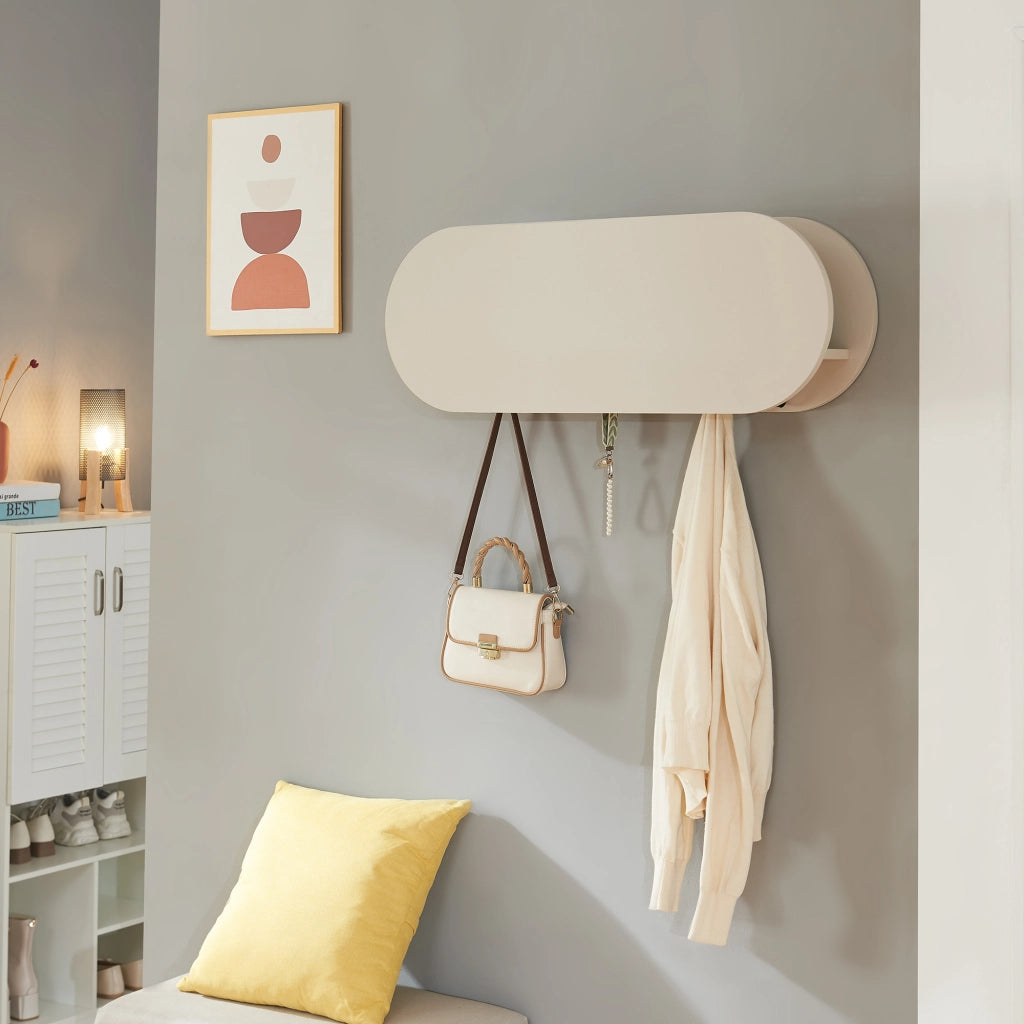 Appendiabiti da Parete Vilkön con Anta a Ribalta e Ganci 80 x 16 x 30 cm - Beige [en.casa]