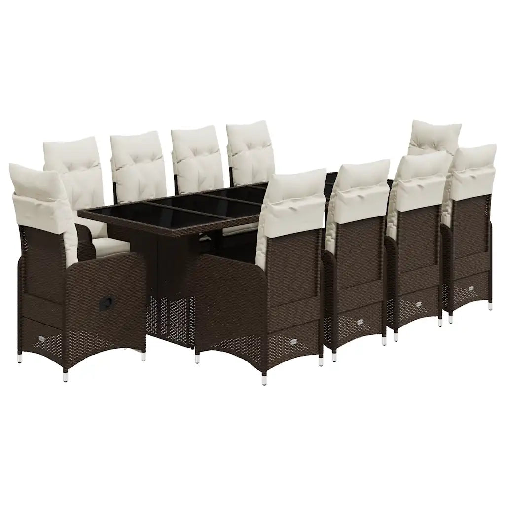 vidaXL Set Bistrò da Giardino 11 pz con Cuscini in Polyrattan Marrone
