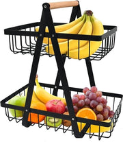 Fruttiera a 2 livelli - Sostegno frutta paniera contenitore verdure - Fruttiera estraibile per frutta verdure snack - Casa cucina ufficio - Chiave a serramanico - Juliyeh