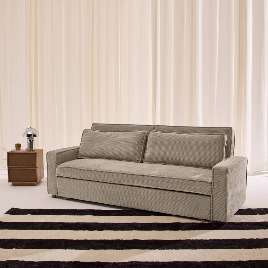 Divano letto in velluto a coste,  3 posti, beige