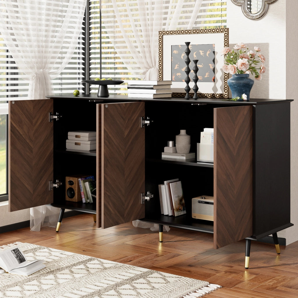 Sideboard con Ante e Ripiani ¨C Xylo ¨C Legno MDF, Metallo, Motivo Spina di Pesce