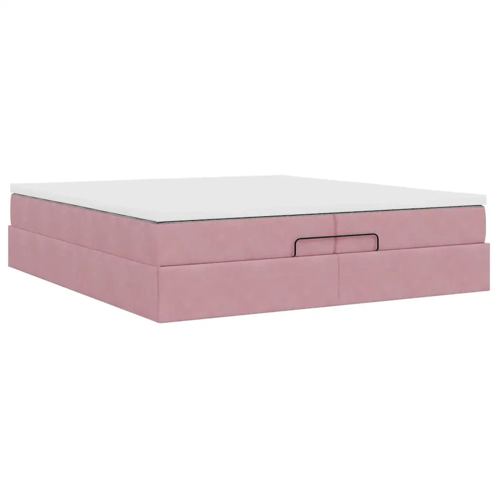 Struttura Letto Pouf con Materassi Rosa 200x200 cm Velluto 3311212