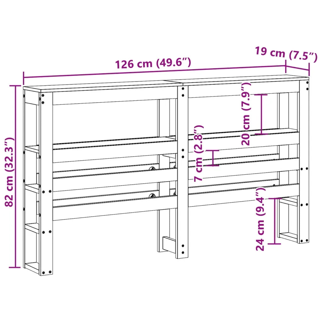 Testiera con Ripiani-Testata contenitore Marrone Cera 120 cm Legno Massello di Pino 500121