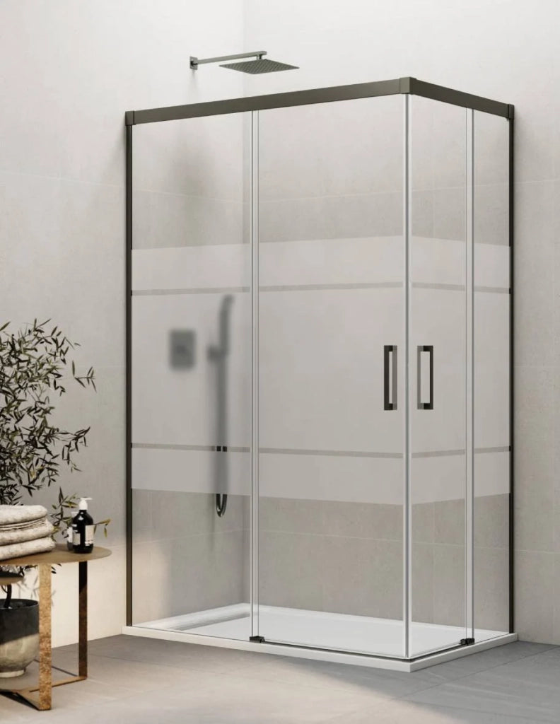 Box doccia ingresso angolare 2+2 THALASSA (BASIC) 75x75 cm Titanio vetro serigrafato