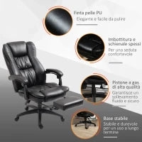 Sedia da Ufficio ad Altezza Regolabile con 6 Punti Massaggianti, in Finta Pelle, 68.5x68.5x113-121 cm, Nera