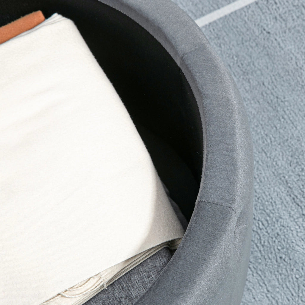 Pouf contenitore rotondo imbottito grigio Ø60 x 40 cm, effetto velluto, portata 120 kg