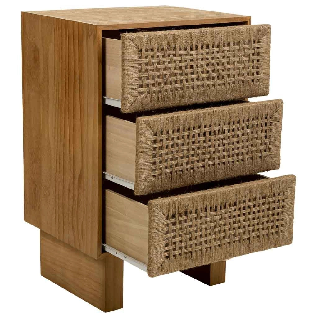 Comodino in legno e corda intrecciata marrone 45x36x55h