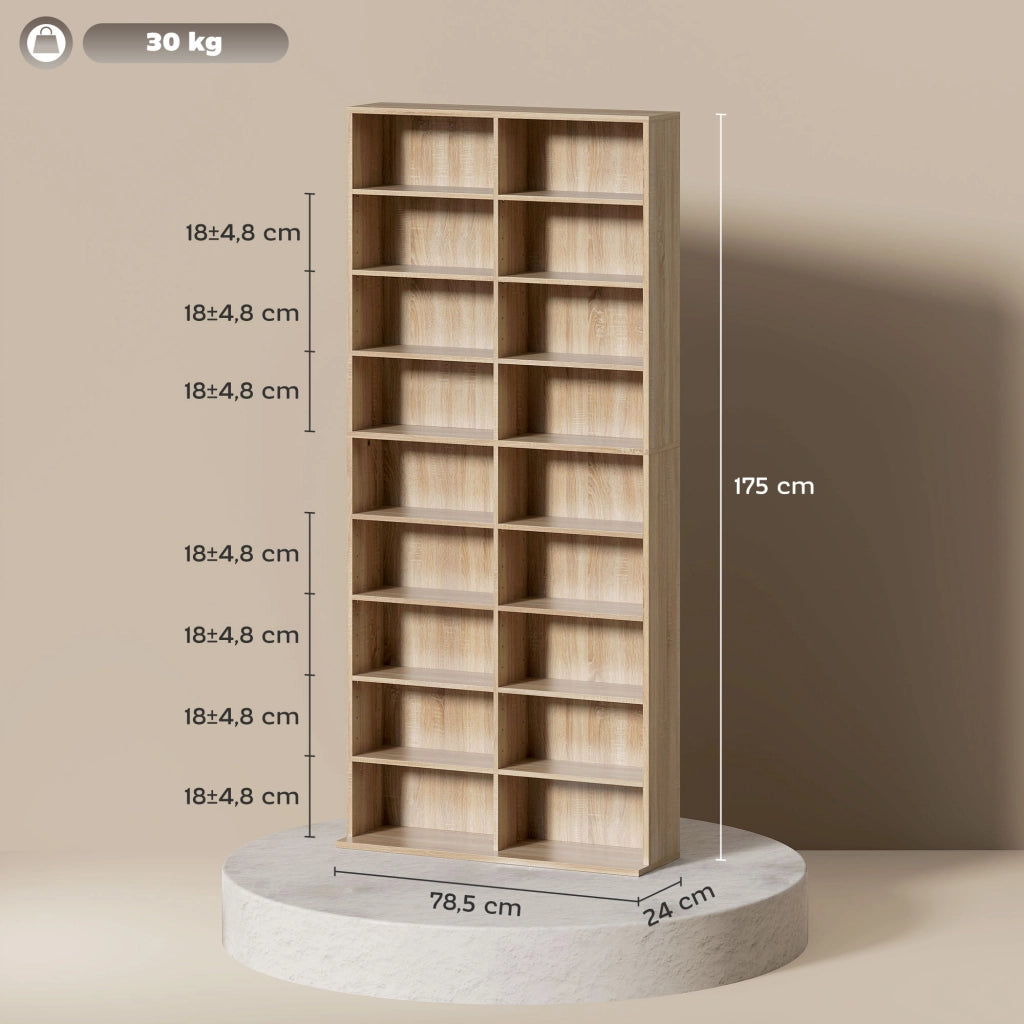 Libreria 9 Ripiani con 18 Scomparti e 14 Ripiani Regolabili ¨C Zephmum ¨C Naturale 80x30x180