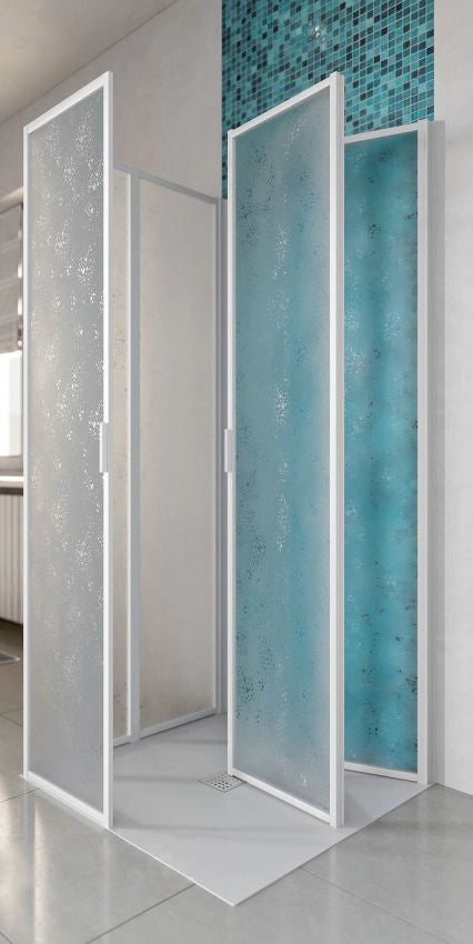 Box Doccia 3 lati a Scomparsa in Acrilico e Telaio in Alluminio Bianco - Misura: 75 x 75 x 75 x h185