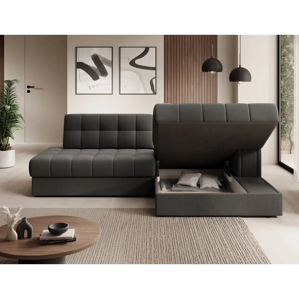 Divano angolare trasformabile CUBITO marrone 240 cm con contenitore e letto