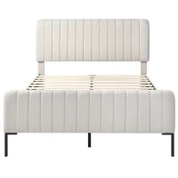 Letto Matrimoniale Moderno con Testiera Regolabile e Rete a Doghe, Imbottita in Lino, 209x165x101-107 cm, Grigio-Beige