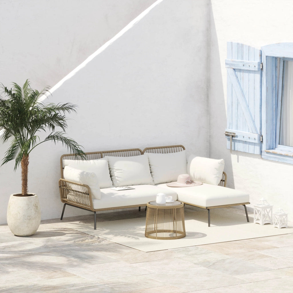Set Giardino Divano Angolare e Tavolino in Rattan ¨C zephmum ¨C Crema e Caff¨¨