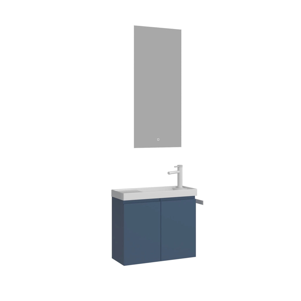 Set mobile lavabo con specchio (2 pezzi) "Ferla 60" - 60 x 22 x 50 cm - Blu opaco