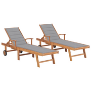 Lettini Prendisole 2 pz con Tavolo e Cuscino Grigio in Teak cod mxl 7400