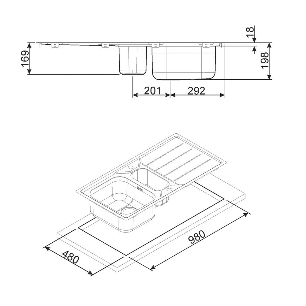 Lavello inox 100x50 cm