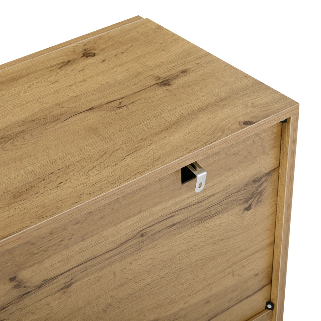 Credenza 4 cassetti 2 ante nera e legno naturale con apertura a pressione per casa ordinata