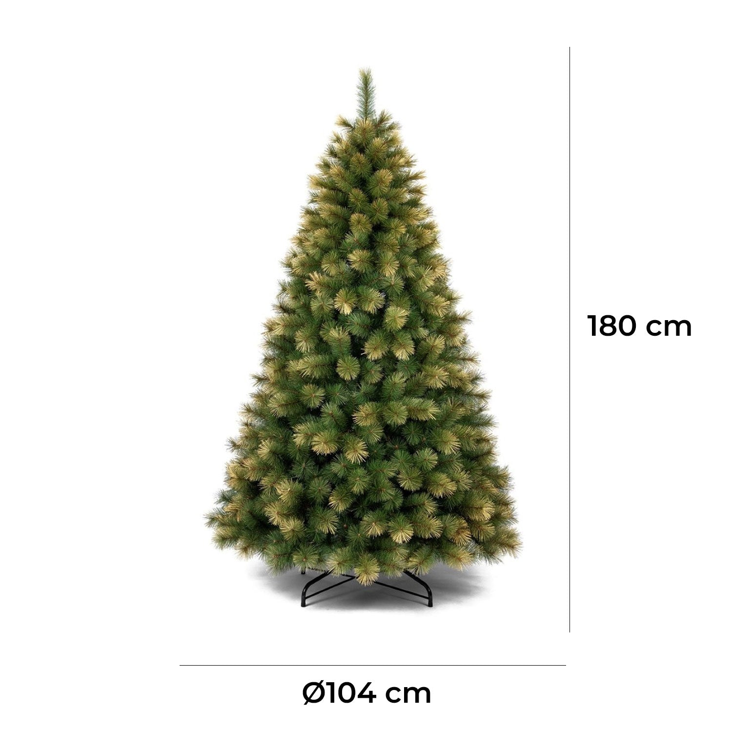 Albero di Natale Artificiale Realistico Folto 180 cm 450 Rami Verde Punte Oro