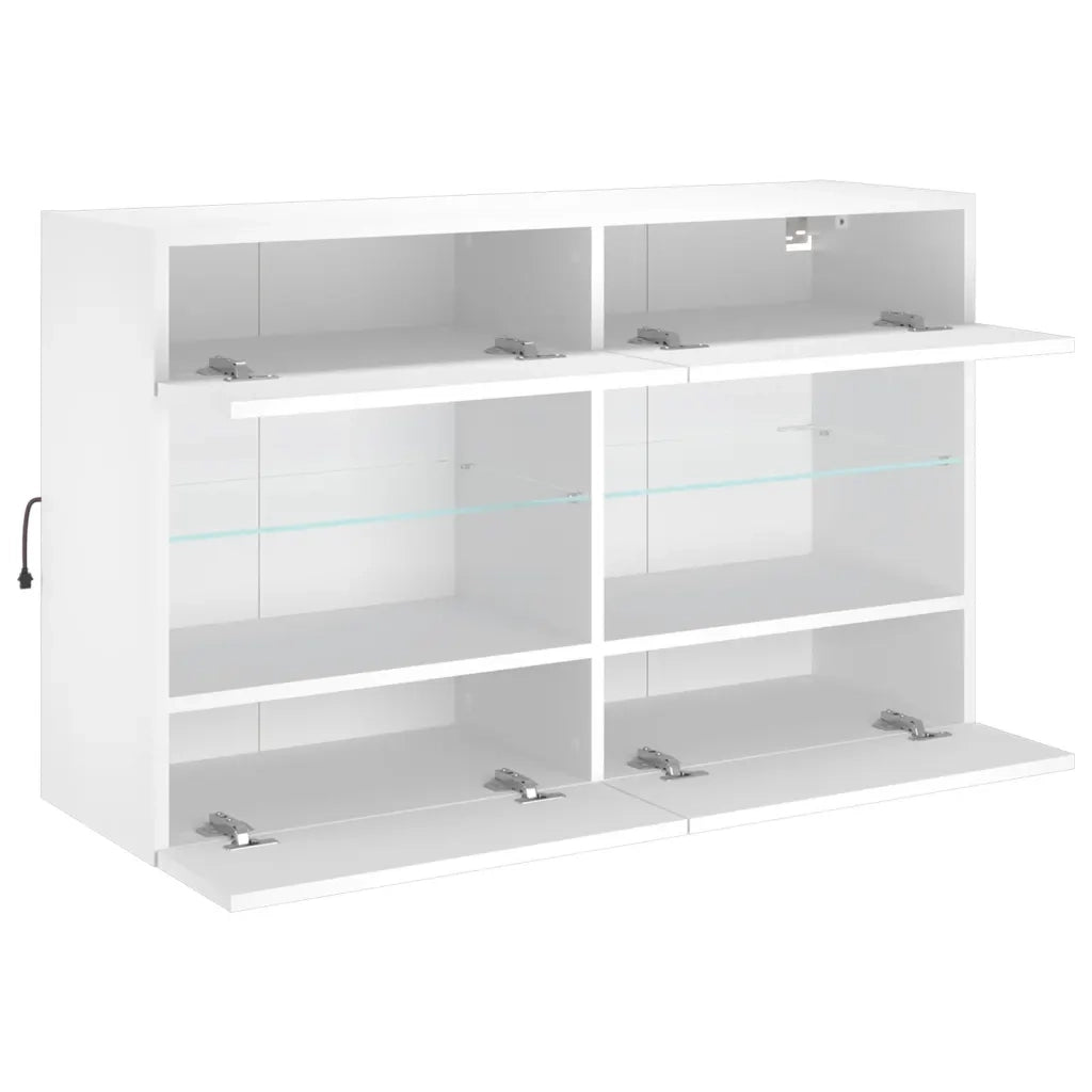 Mobile TV a Parete con Luci LED-Mobile TV a Muro Bianco 98,5x30x60,5 cm