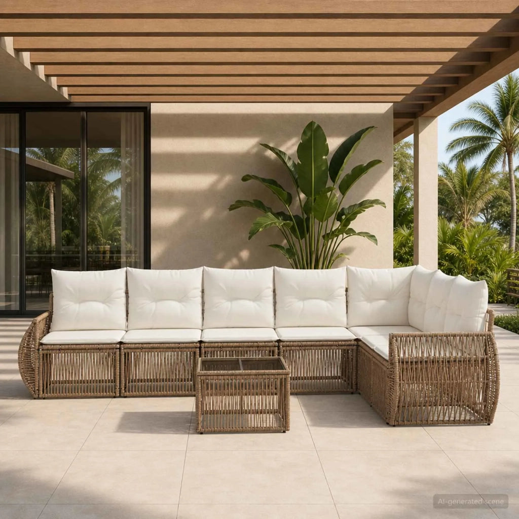 Set Divano da Giardino 8 pz Beige e Bianco Crema polyrattan 3435432