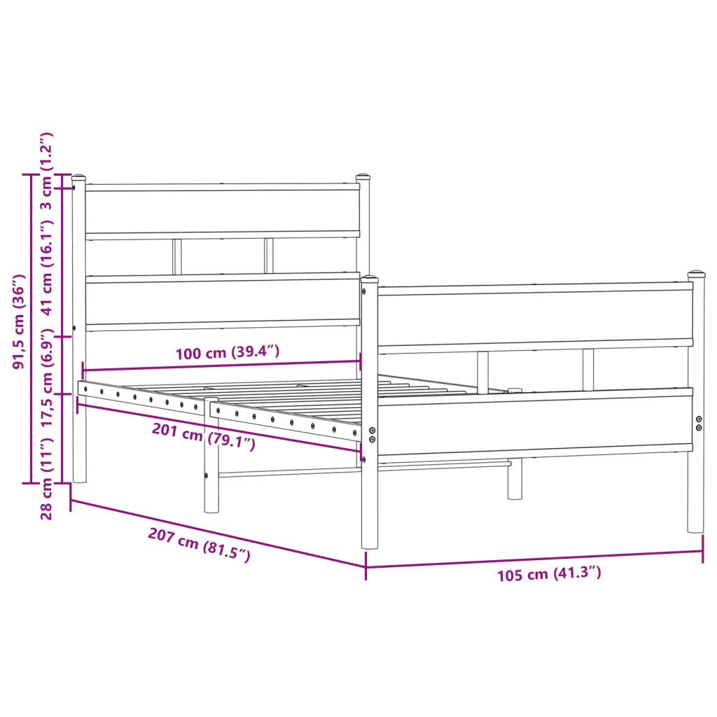 vidaXL Giroletto senza Materasso con Testiera e Pediera 100x200 cm